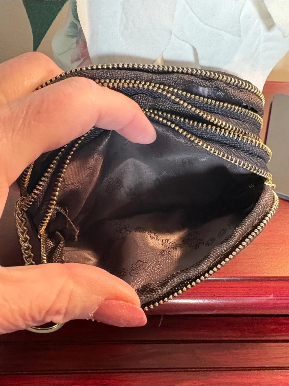 Black 3 Zip pouch with key chain holder